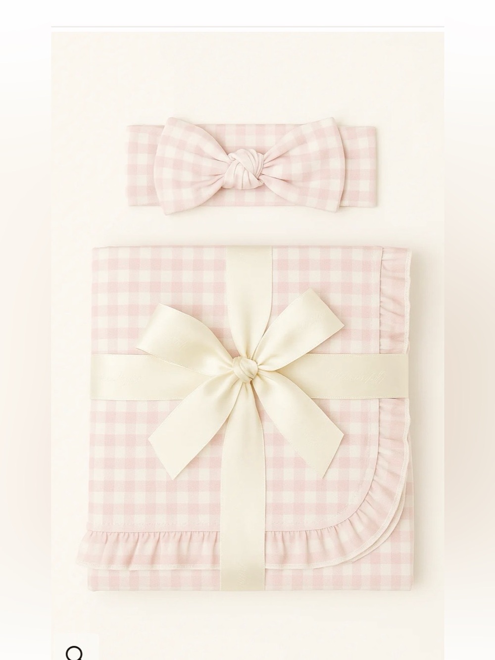 Waterless pink gingham baby swaddle and bow (used once for pictures)